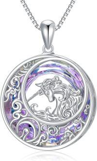 wholesale 925 Sterling Silver Purple Crystal Unicorn Pendant Necklace for Women-Unicorn Necklace