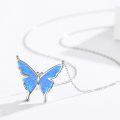 wholesale 925 Sterling Silver Blue Opal Butterfly Pendant Necklace For Women-0-2