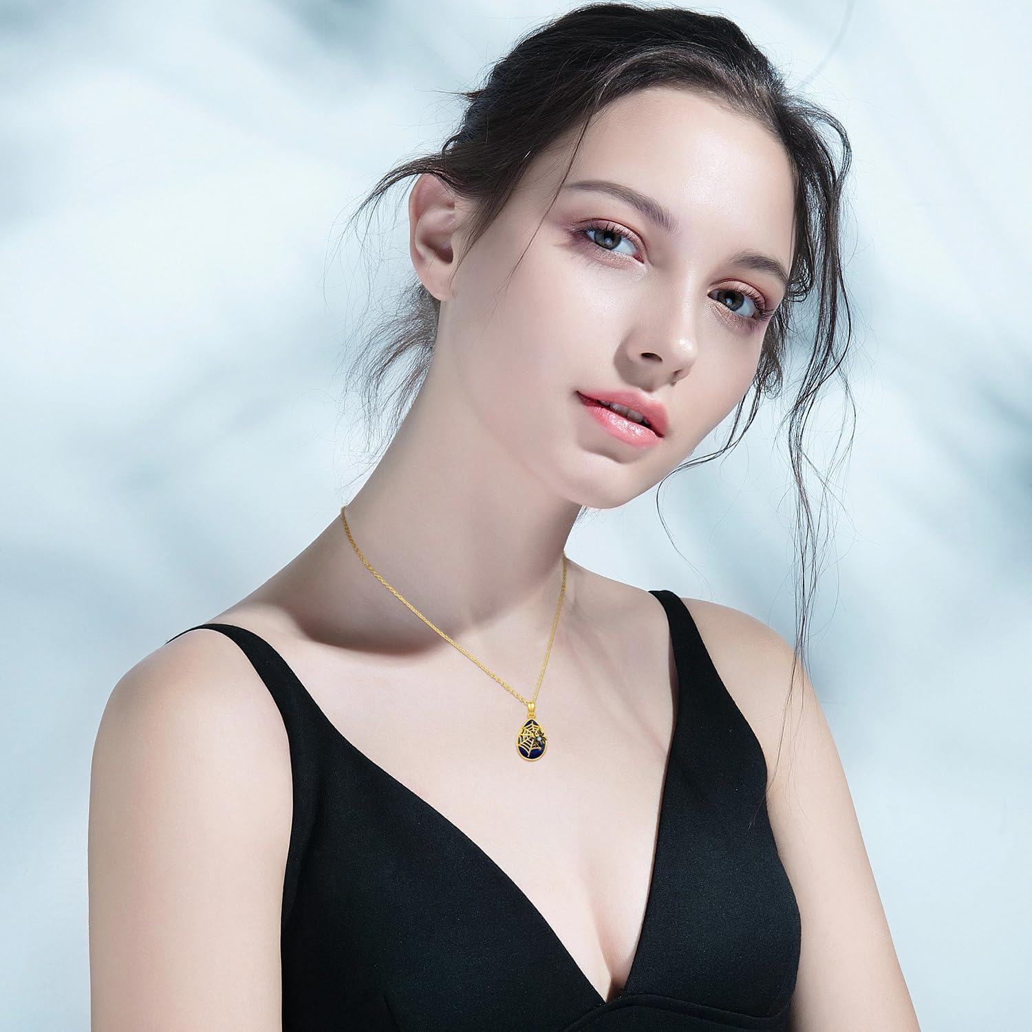 Sterling Silver Gold Plated Gothic Spider Necklace Halloween Goth Jewelry Gift-0-5