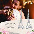 wholesale 925 Sterling Silver Fork Spoon Drop Earrings with CZ Stones and Leverback Hooks for Women Girls  4cm Long-0-2