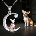 wholesale 925 Sterling Silver Moon & Corgi Charm Necklace with Blue Topaz Gemstone  for Women and Girls-0-1
