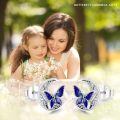 wholesale 925 Sterling Silver Blue Butterfly Crescent Moon Stud Earrings Platinum Plated-0-6