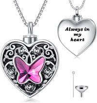 wholesale 925 Sterling Silver Heart Butterfly Cremation Pendant Keepsake Necklace with Funnel Kit and Chain - Always in My Heart Memorial Jewelry-4-Butterfly