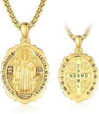 wholesale Gold-Plated 925 Sterling Silver St. Benedict Medal Pendant Necklace for Men & Women-St Benedict-St Benedict