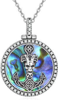 wholesale 925 Sterling Silver Round Pendant with Abalone Shell and Skull Design Necklace-Abalone Shell Anchor