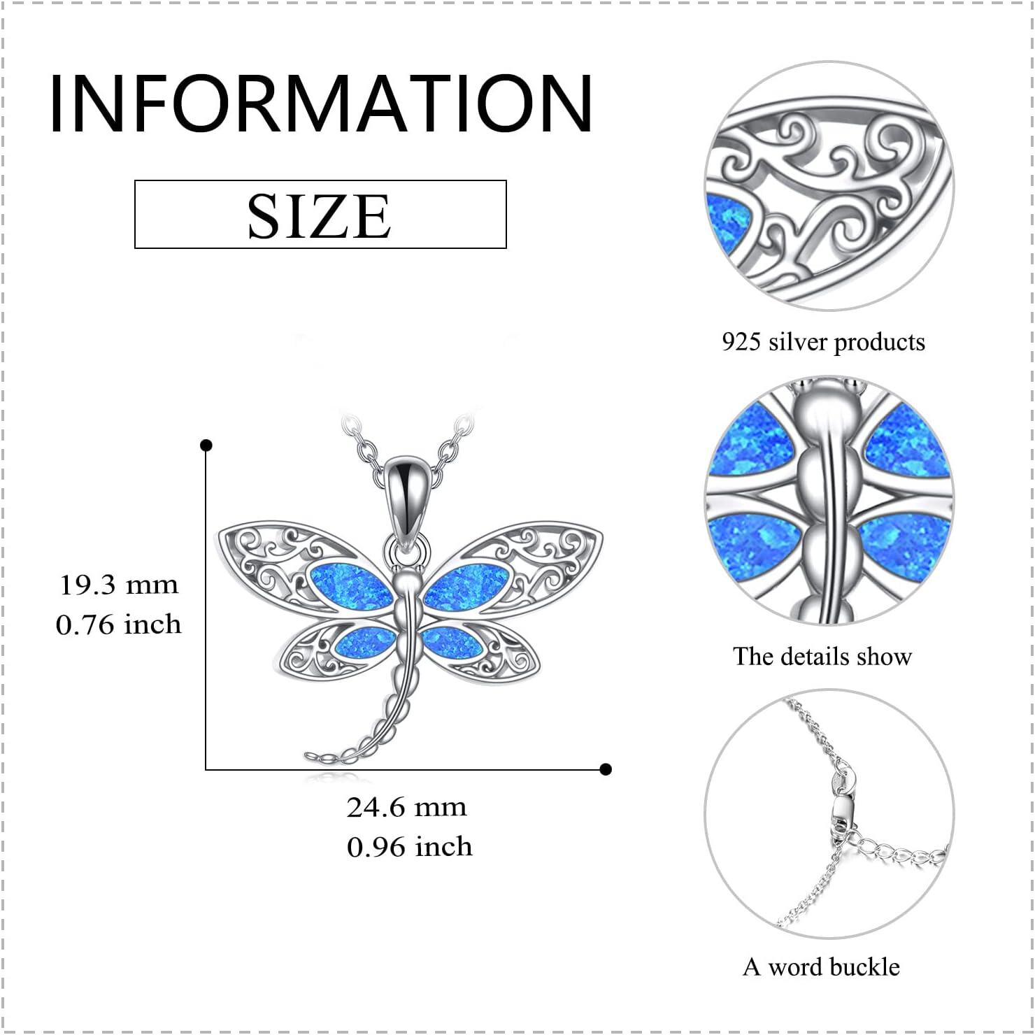 Sterling Silver Turquoise Moonstone Dragonfly Pendant Necklace for Women Mom-0-3