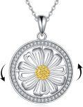 wholesale 925 Sterling Silver Round Spinning Daisy Flower Pendant Necklace with Cubic Zirconia Stones for Women  48cm Chain Length-0-0