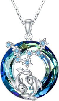 wholesale Sterling Silver Zodiac Necklace with 12 Constellations Horoscope Heart Pendant for Women-02-Pisces Necklace(02.19-03.20)-02-Pisces Necklace(02.19-03.20)