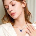 wholesale 925 Sterling Silver Blue Enamel Rose & Butterfly Pendant Necklace for Women Girls  45cm Chain Length-0-2