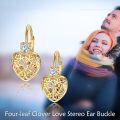 wholesale 925 Sterling Silver Gold Plated Heart-Shaped Flower Pattern Drop Dangle Hook Studs Earrings  for Women Girls 3CM Length-0-1