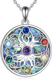 wholesale 925 Sterling Silver Rainbow Abalone Shell Chakra Tree of Life Pendant Necklace for Women-chakra necklace