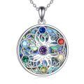 wholesale 925 Sterling Silver Rainbow Abalone Shell Chakra Tree of Life Pendant Necklace for Women-0-0
