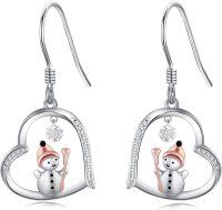 wholesale 925 Sterling Silver Heart-Shaped Snowman Christmas Dangle Earrings Gift for Women-Snowman Heart Earrings