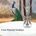 wholesale 925 Sterling Silver Cross with Peacocks and Gold Flower Pendant Necklace for Women Girls Mothers Day Gift-0-1