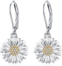 wholesale 925 Sterling Silver Daisy Flower Drop Earrings with Gold and White Stones for Women-Daisy Earrings（White）