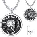 wholesale 925 Sterling Silver Gothic Skull Memento Mori Pendant with Amor Fati Design and Funnel Charm - 24 Chain Stoic  for Men & Women-0-0