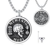 wholesale 925 Sterling Silver Gothic Skull Memento Mori Pendant with Amor Fati Design and Funnel Charm - 24 Chain Stoic  for Men & Women-Memento Mori-1-Urn