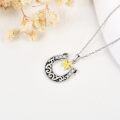 wholesale 925 Sterling Silver Gold Plated Lucky Horse Shoe with CZ and Yellow Star Charm Pendant Necklace for Women Girls  43cm Chain Length-0-3