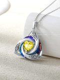wholesale TOUPOP Celtic Birthstone Necklace For Women 925 Sterling Silver Trinity Knot Crystal Pendant Irish Jewelry Anniversary Birthday Gifts For Her Wife Girlfriend Mom Daughter -0-1