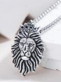 wholesale 925 Sterling Silver King Lion Head Pendant Necklace-0-3