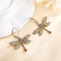 wholesale 925 Sterling Silver Yellow Enamel Red Crystal Dragonfly Leverback Drop Earrings-0-2