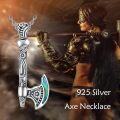 wholesale Sterling Silver & Abalone Viking Axe Necklace, Norse Thor Hammer Symbol, Adjustable Chain, Sacred Oxidized Finish, Gift for Women Men-0-2