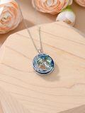 TOUPOP Sterling Silver Blue Crystal Cat On The Moon Pendant Necklace-0-4