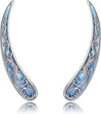 wholesale 925 Sterling Silver Opal Inlay Wave Design Ear Crawlers Vintage Earrings Gift for Women-Blue Opal