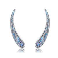 wholesale 925 Sterling Silver Opal Inlay Wave Design Ear Crawlers Vintage Earrings Gift for Women-Blue Opal