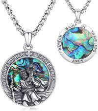 wholesale 925 Sterling Silver Abalone Shell Saint Christopher Protect Us Pendant Necklaces for Men & Women-B02-St Christopher Abalone-B02-St Christopher Abalone