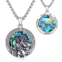 wholesale 925 Sterling Silver Abalone Shell Saint Christopher Protect Us Pendant Necklaces for Men & Women-B02-St Christopher Abalone-B02-St Christopher Abalone