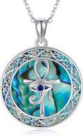 wholesale 925 Sterling Silver Abalone Shell Eye Of Horus Ankh Cross Pendant Necklace for Women's Gifts-0-0