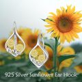 wholesale 925 Sterling Silver Sunflower Drop Earrings Gold Tone Floral Design Leverback Jewelry for Women Girls Gift 4cm Long-0-5