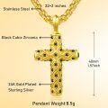 wholesale Gold 925 Sterling Silver Black Cubic Zirconia Cross Necklace Catholic Religious  for Men Women-0-5