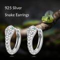 wholesale 925 Sterling Silver Snake Skin Huggie Hoop Earrings with Green Stones and Heart Pattern-0-4