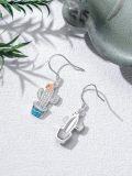 wholesale 925 Sterling Silver Cactus with Turquoise Stone Western Style Dangle Drop Earrings for Women-0-2