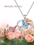 TOUPOP Sterling Silver Rose Heart Butterfly Necklace Gift For Women-0-2