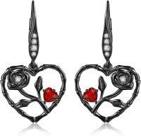 wholesale 925 Sterling Silver Red Heart & Black Rose Infinity Dangle Earrings  for Women-Heart