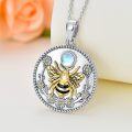 wholesale 925 Sterling Silver Bee Moonstone Pendant Necklace with Gold Accents and Floral Design-0-1