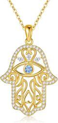 wholesale Gold 925 Sterling Silver Evil Eye Hamsa Hand Pendant Necklace with CZ Stones and Heart Design 24 Chain-0-0
