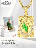 wholesale Gold Plated 925 Sterling Silver St. Jude Pendant Necklace with Green Enamel and Cubic Zirconia Stones on -0-4