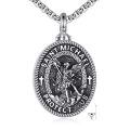 wholesale 925 Sterling Silver St Michael's Archangel Protectus Medal Necklace for Men Women Protection s 3D Engraved Guardian Angel Charm Pendants with Crosses and Greek Key Design Chain (Silver)-0-0