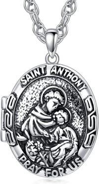 wholesale Sterling Silver Photo Locket Saint Pendant Necklace Religious Jewelry Gift-Locket Only St Anthony-Customized Text St Anthony-Customized Photos St Anthony-Customized Photos+Test St Anthony