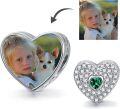 wholesale 925 Sterling Silver Aquamarine Birthstone Personalized Shine Heart Photo Charm for Pets, Family, Friends - 12mm-0-1