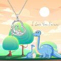 wholesale 925 Sterling Silver Dinosaur Mother & Baby Heart Pendant Necklaces - Cute s for Women-0-1