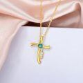 TOUPOP 14K Gold Emerald Cross Pendant Necklace, 16+2 Inch-0-2
