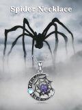 wholesale 925 Sterling Silver Spider Web Purple Crystal Crescent Moon Pendant Necklace-0-5
