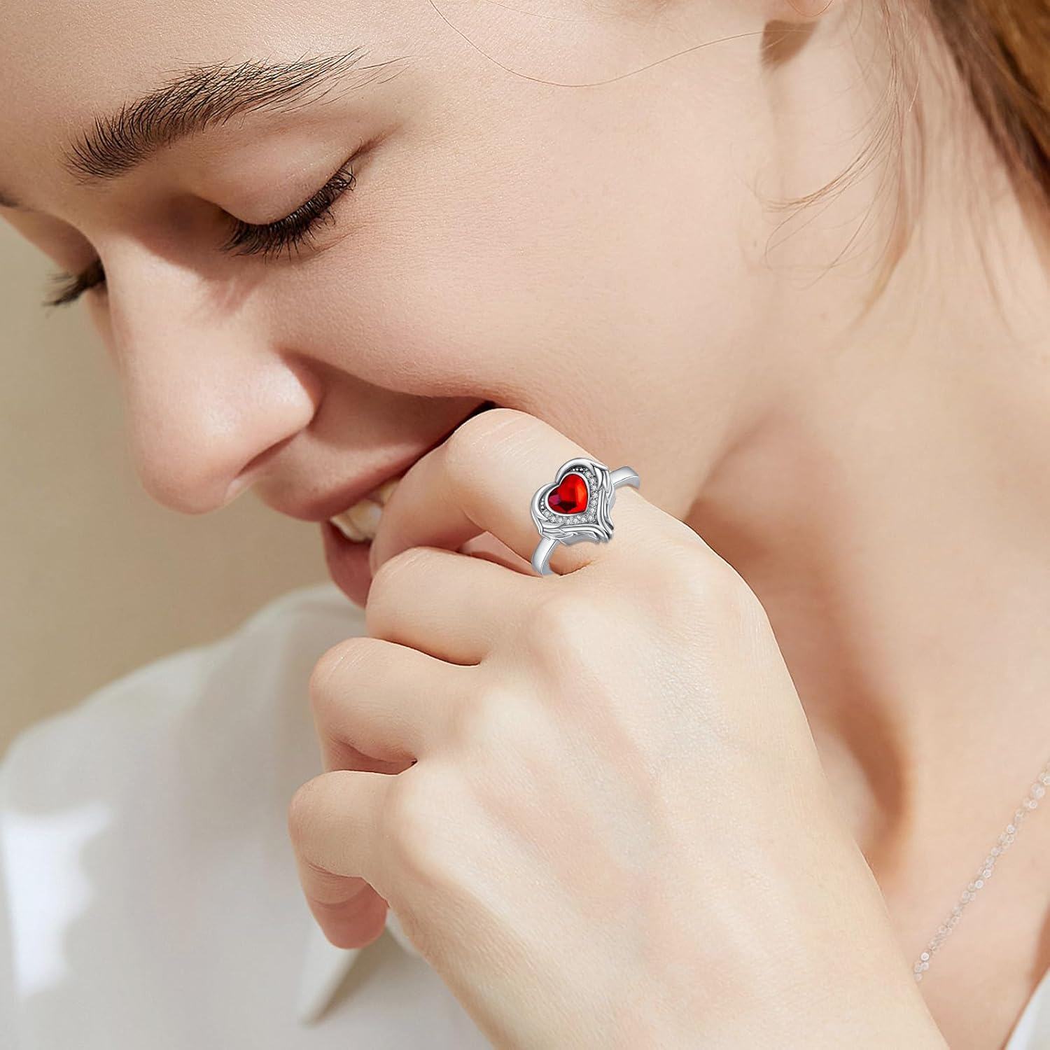 Sterling Silver Austrian Crystal Angel Wings Heart Cremation Ring for Ashes-0-4
