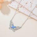 wholesale 925 Sterling Silver Opal Butterfly Necklace for Women Dainty Charm Jewelry Blue Glitter Pendant Necklace-0-2
