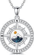 wholesale 925 Sterling Silver Turquoise Mountain Compass Pendant Necklace for Women Ocean Wave Design  48cm Chain Length-0-0